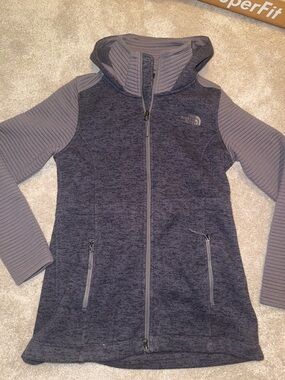 The North Face Women Charcoal and Gray Hooded Zip-Up Jacket